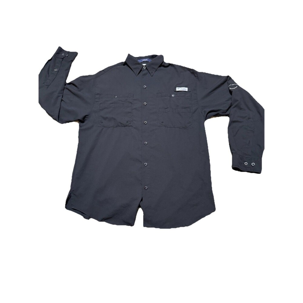 Columbia PFG Fishing Shirt Mens Medium Black Long Sleeve Button Up Performance
